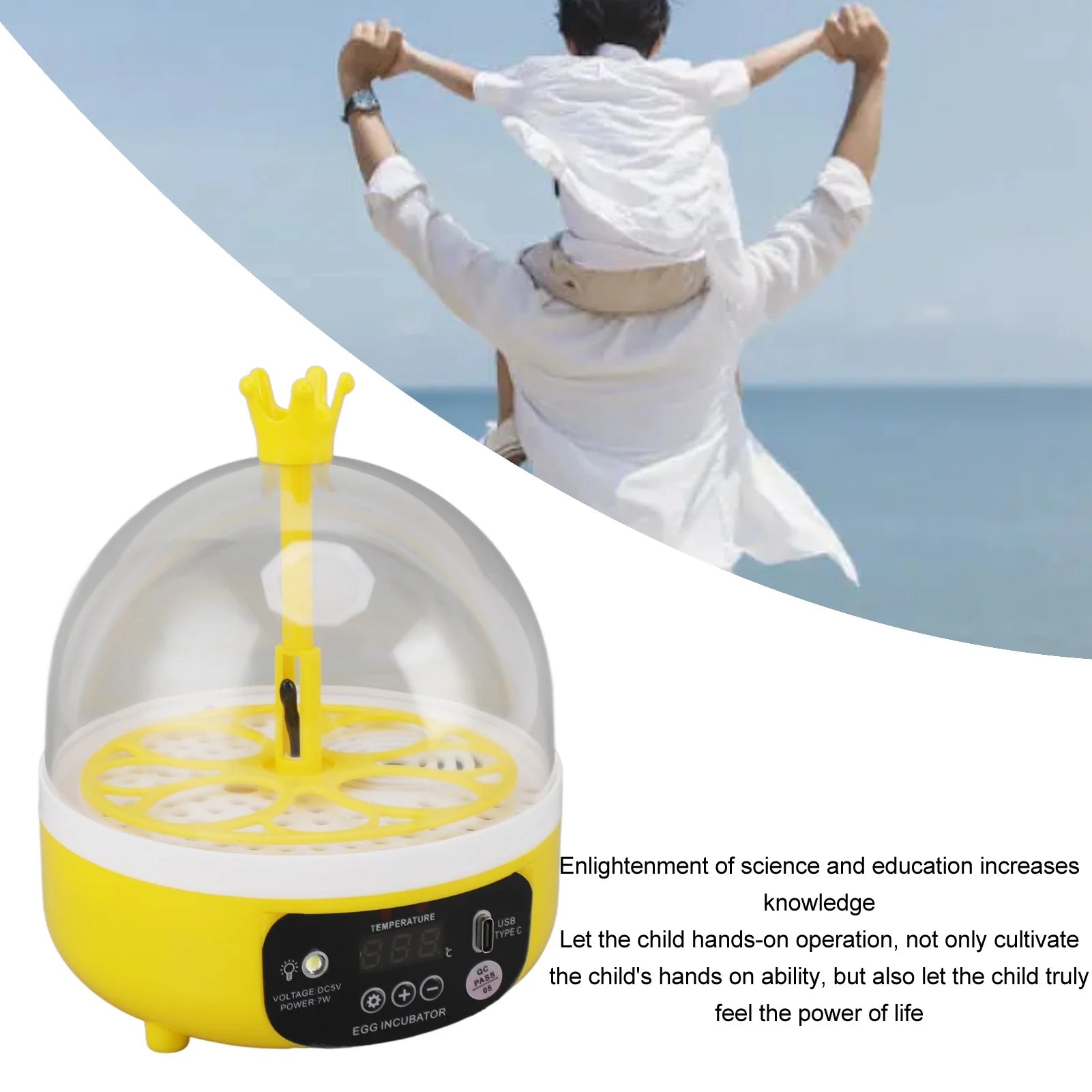 4-Egg Mini Automatic Poultry Incubator with Temperature, Humidity Control & Candler