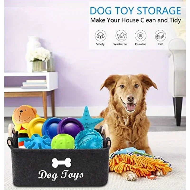 Felt Pet Toy Storage Box, Dog Toy Basket for Organizing Pet Supplies