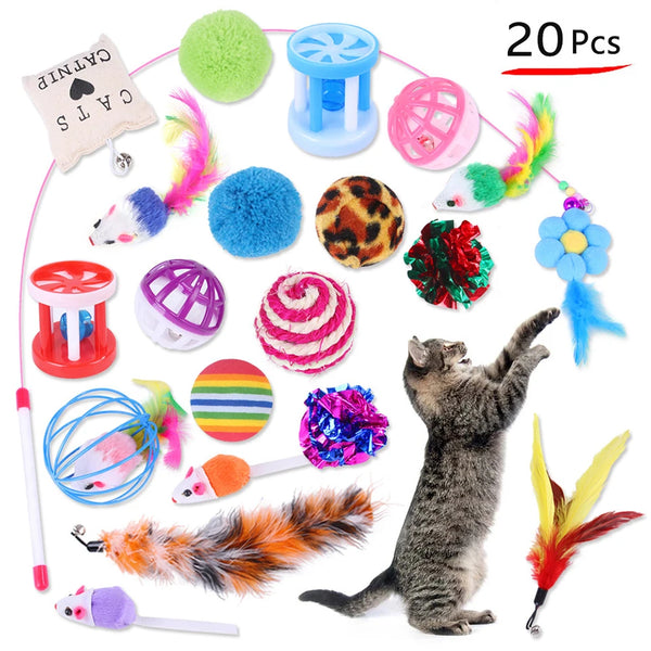 Cat Toy Variety Set with Teaser Sticks, Mice & Balls