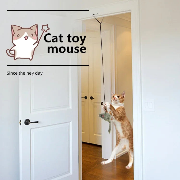 Retractable Hanging Cat Toy with Simulated Mouse, Interactive Door Teaser