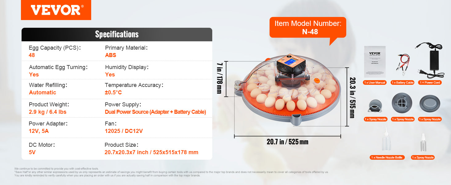 VEVOR 12/24/48 Egg Automatic Poultry Incubator with Temperature & Humidity Control