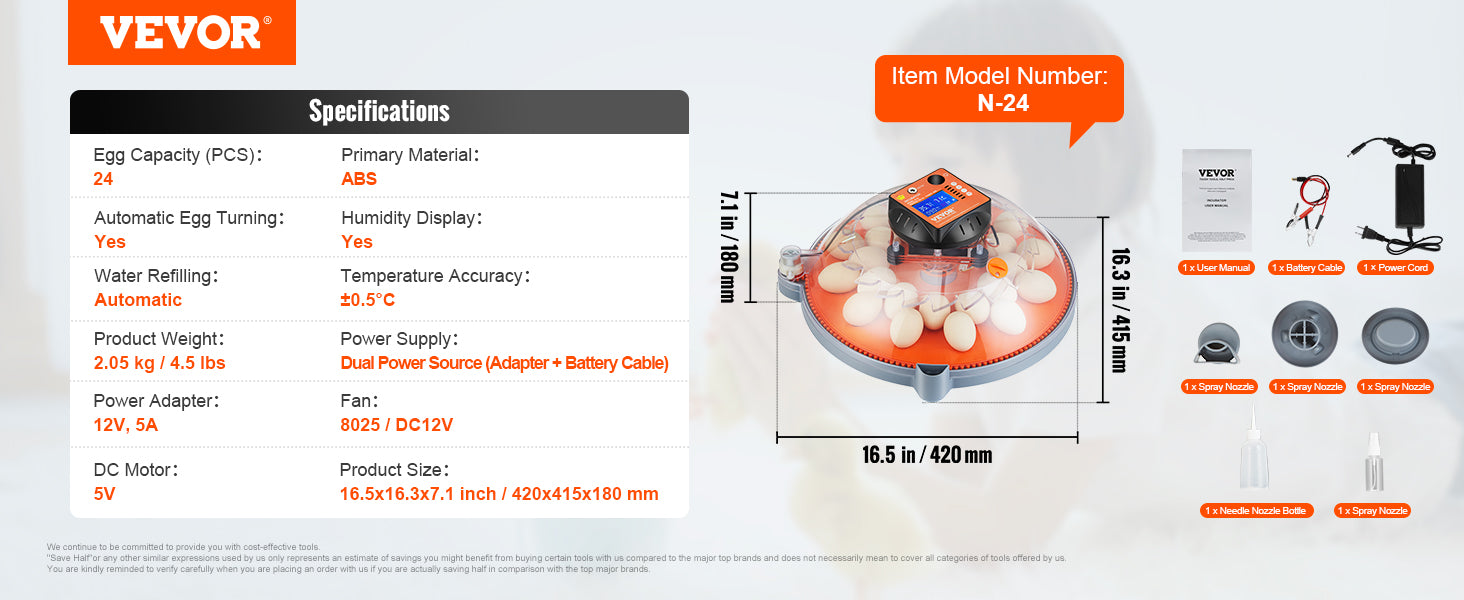 VEVOR 12/24/48 Egg Automatic Poultry Incubator with Temperature & Humidity Control