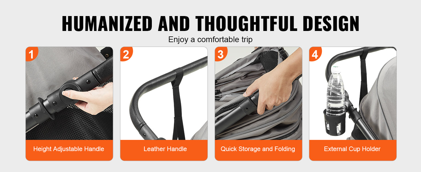 VEVOR Lightweight Pet Stroller, Foldable Carrier for Dogs & Cats with Brakes and Cup Holder